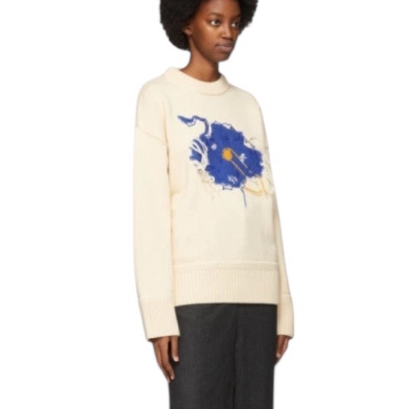 ADER Error Bluessom Off White Wool Crewneck Knit Graphic Sweater Small - Picture 1 of 13